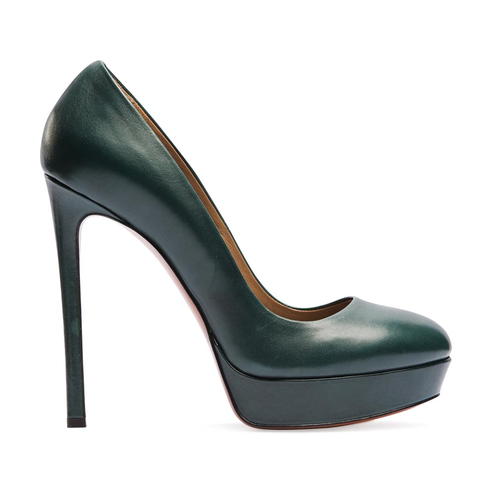 

Туфли из кожи темно-зеленого цвета на высоком каблуке, Зеленый