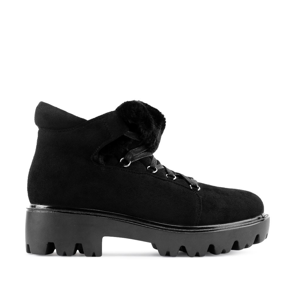 

Ботинки из экозамши черного цвета на шнуровке, Черный